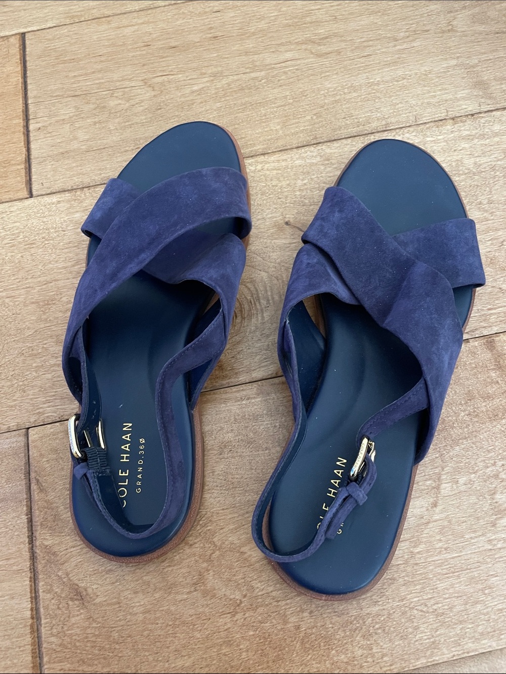 Cole Haan Navy Suede Crisscross Slingback Sandals - Picture 3 of 6